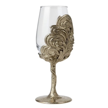 Intricate Leaf & Ambi Design Wine Glasses | Designer Statement Drinkware  | Set of 2 / Set of 4
