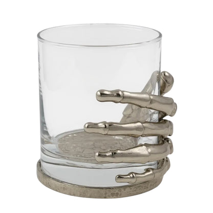 Set of 2 & Set of 4 – Skeleton Hand Whisky Glasses | Statement Barware & Halloween Drinkware | Gold, Silver or Antique Finish
