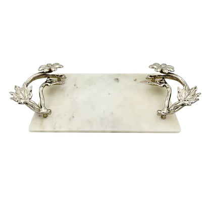White Marble Tray with Gilded Floral Handles | Decorative Serveware | Decorative Tray