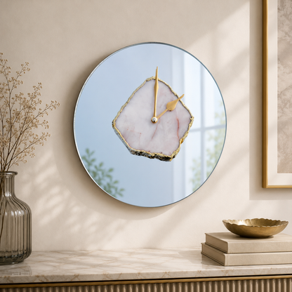 White Agate Mirror Wall Clock – 10 Inch | Gold finish | The Tangerine Store