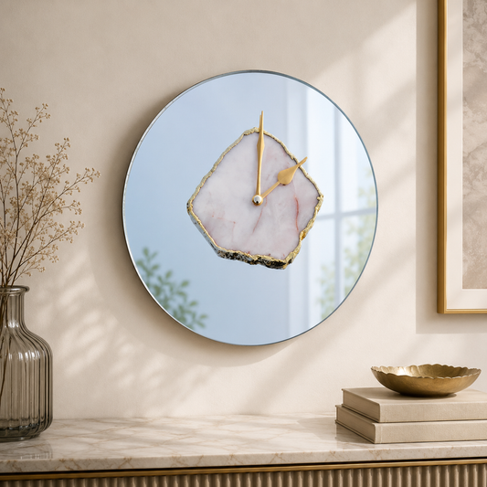 White Agate Mirror Wall Clock – 10 Inch | Gold finish | The Tangerine Store