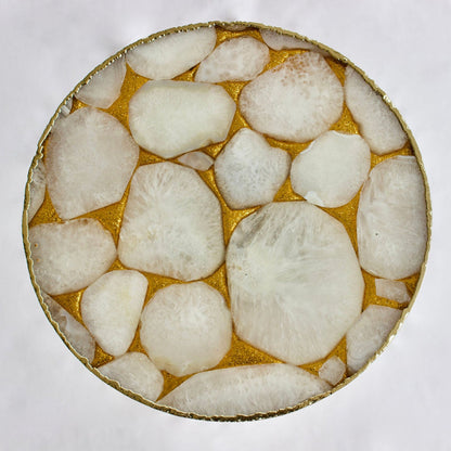 Gold Sparkle Infused White Agate Round Coffee/Side Table