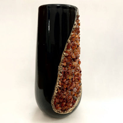 Black & Gold Ceramic Vase with Red Agate