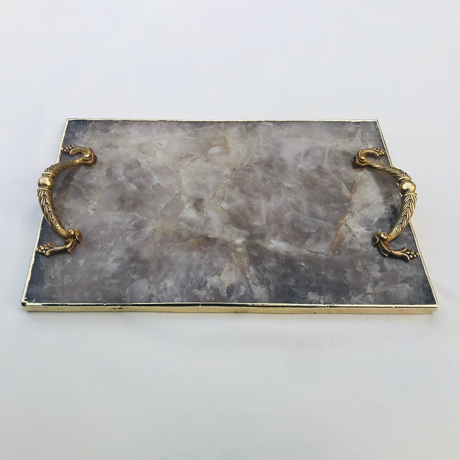 Smoky Quartz Agate Serving Tray — Royal Arch Handles