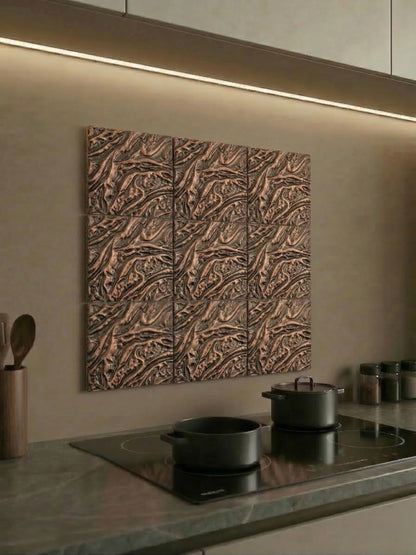 Set of 4 Textured Brass Wall Tiles | Handmade Decorative Metal Wall Panels | Antique Copper & Brass Finish