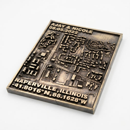 Custom Location Map Plaque | Personalized antique brass wall sign, India