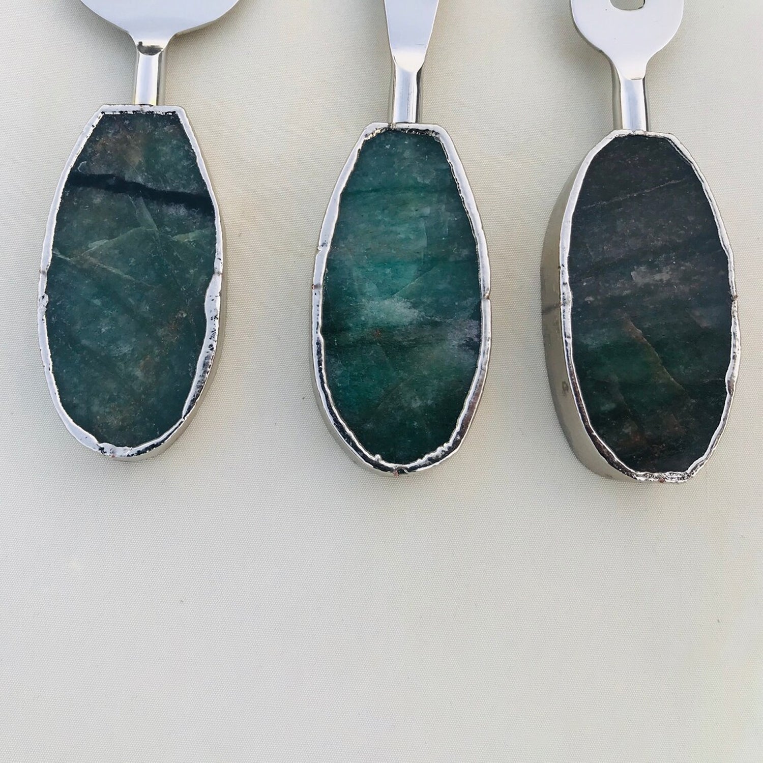 Green Agate Oval Cheese Serving Set