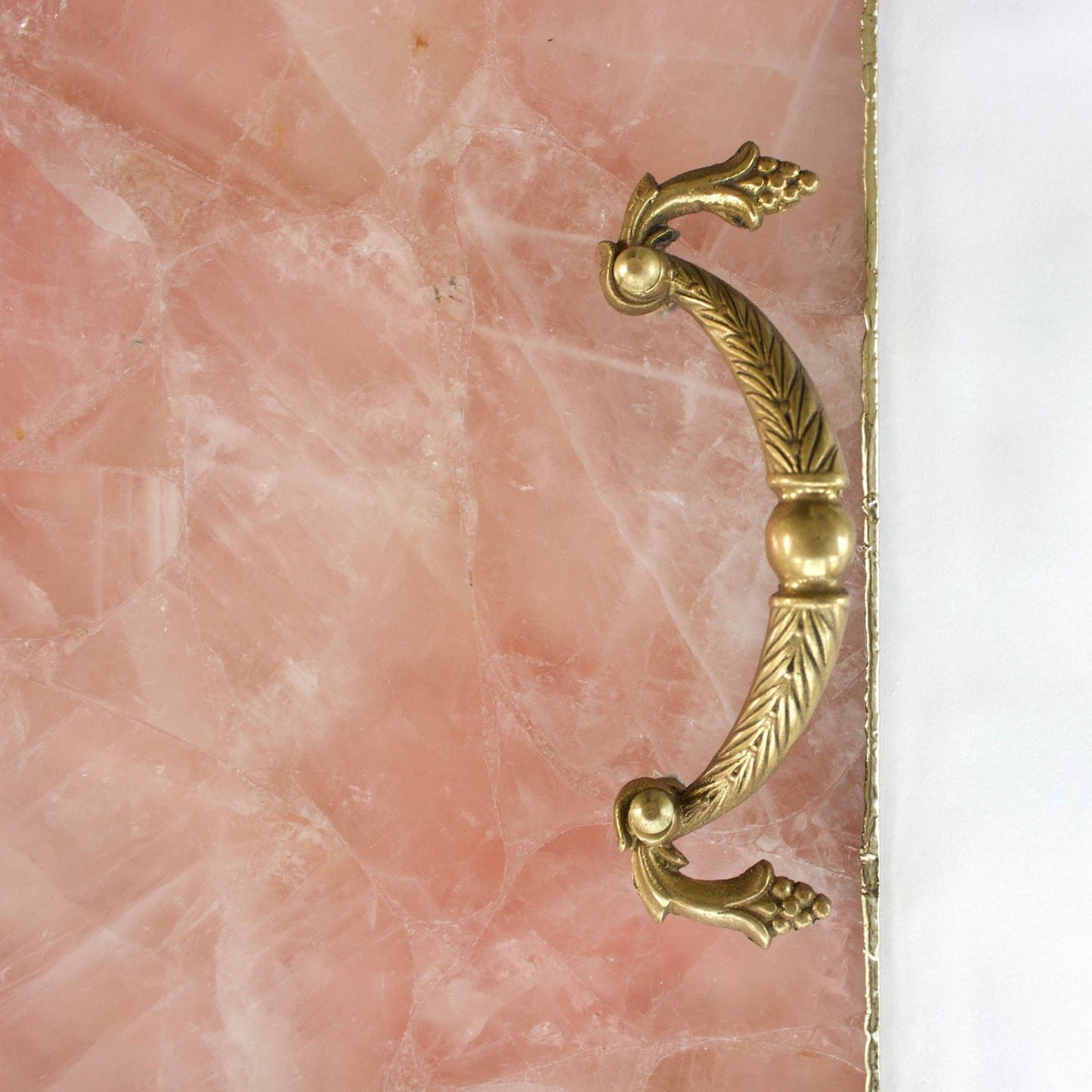 Rose Quartz Agate Serving Tray With Brass Handles | Square