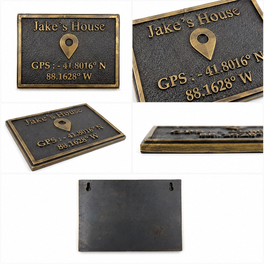 GPS Coordinates Plaque | Styled wall display, personalized brass