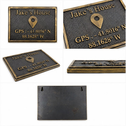 GPS Coordinates Plaque | Styled wall display, personalized brass