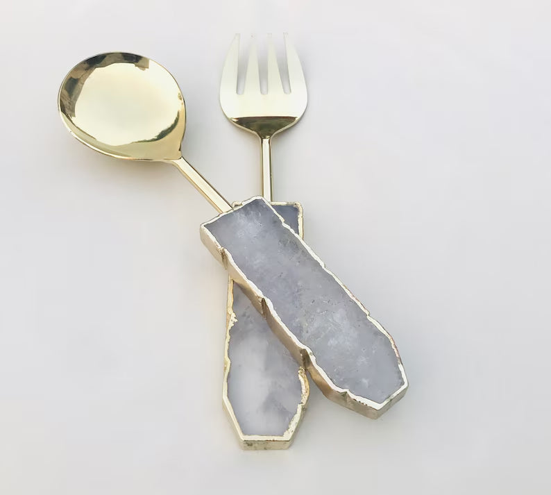 Clear Quartz Agate Salad Server - Set of 2