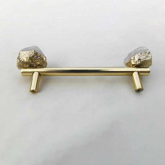 Set of 4 - Cabinet/Door/Drawer/Kitchen Handle and Pull - Clear Quartz/Agate  stainless steel brass plated handles