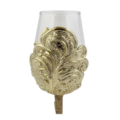 Intricate Leaf & Ambi Design Wine Glasses | Designer Statement Drinkware  | Set of 2 / Set of 4