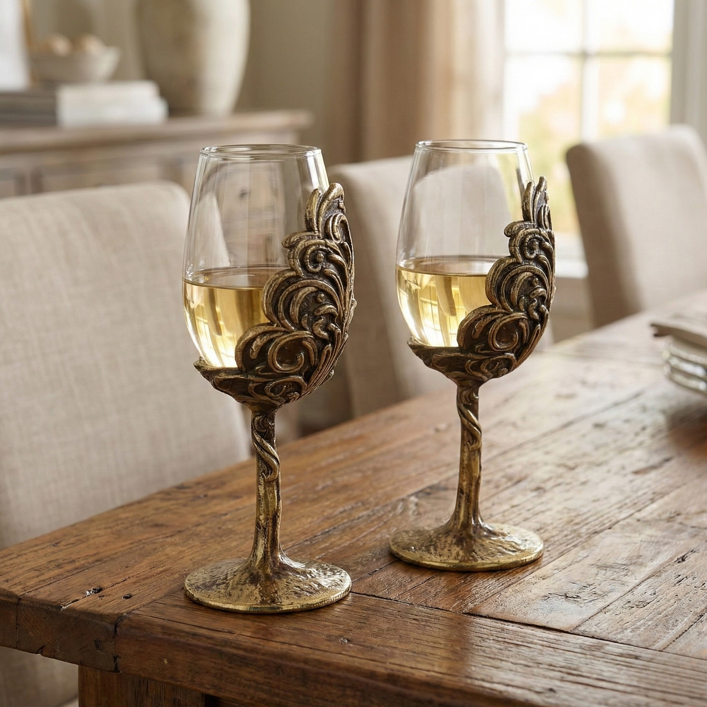 Intricate Leaf & Ambi Design Wine Glasses | Designer Statement Drinkware  | Set of 2 / Set of 4