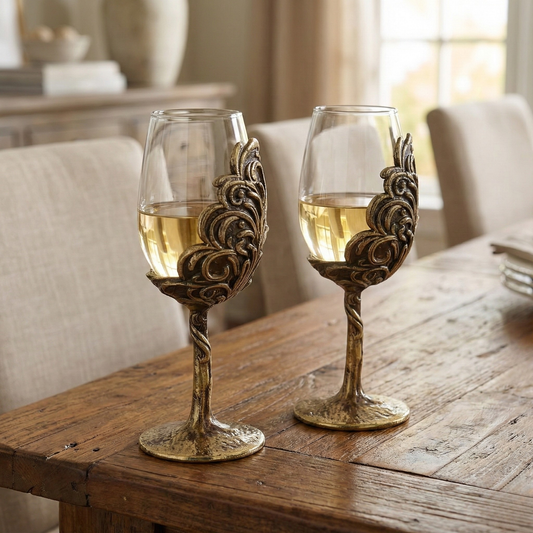 Intricate Leaf & Ambi Design Wine Glasses | Designer Statement Drinkware  | Set of 2 / Set of 4