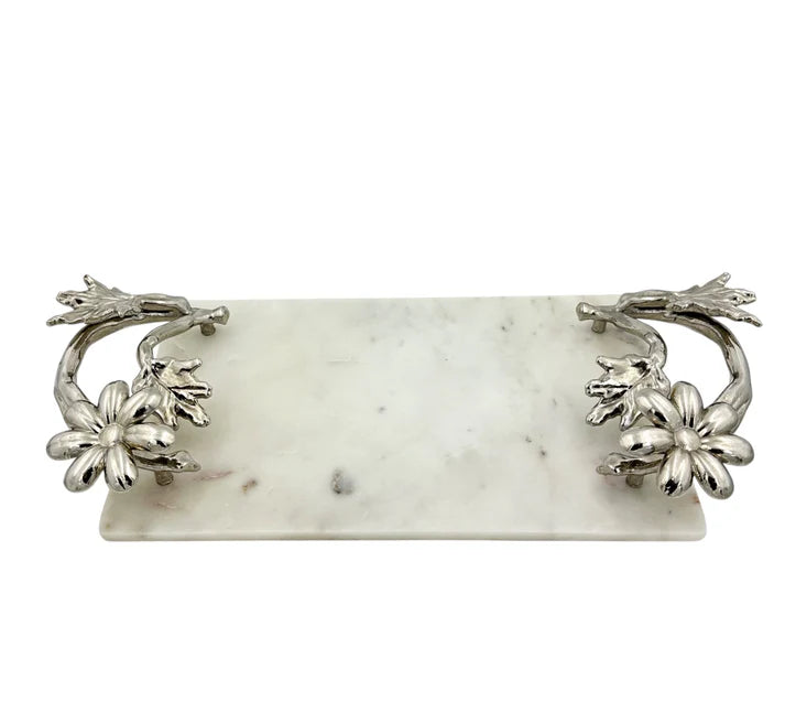 White Marble Tray with Gilded Floral Handles | Decorative Serveware | Decorative Tray