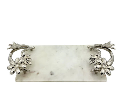 White Marble Tray with Gilded Floral Handles | Decorative Serveware | Decorative Tray