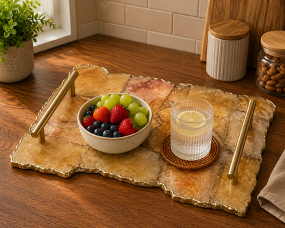 Large Golden Brown Agate Organic Edge Tray