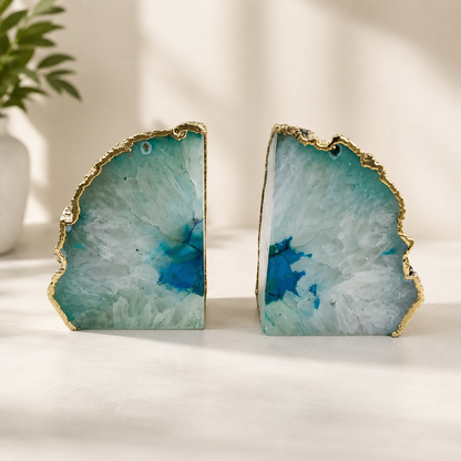Aqua Plated Agate Bookends