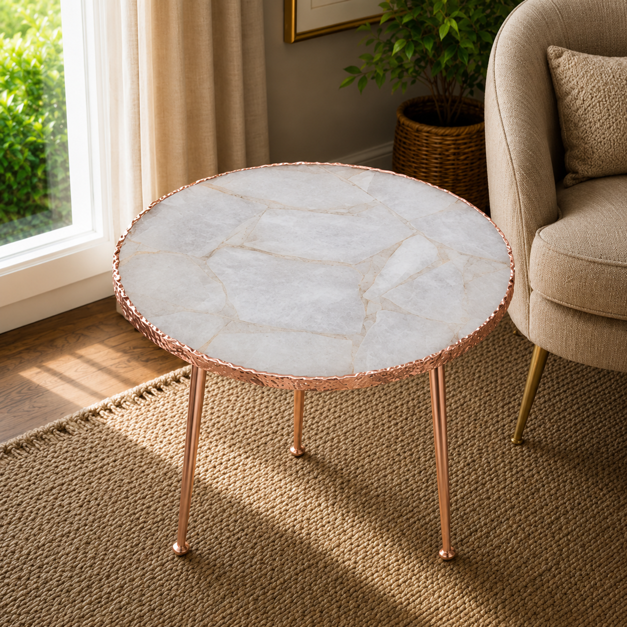 Rose Quartz Agate Round Side Table