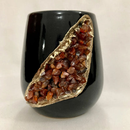 Black & Gold Ceramic Vase with Red Agate