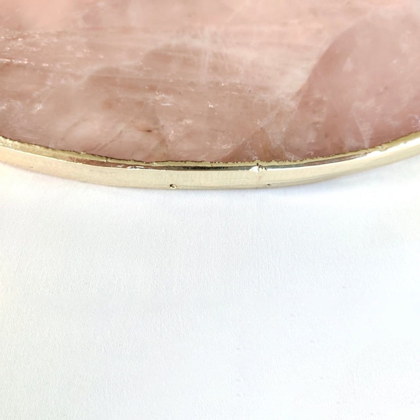 Rose Quartz Agate | Serving Tray With Brass Handles | Circular |