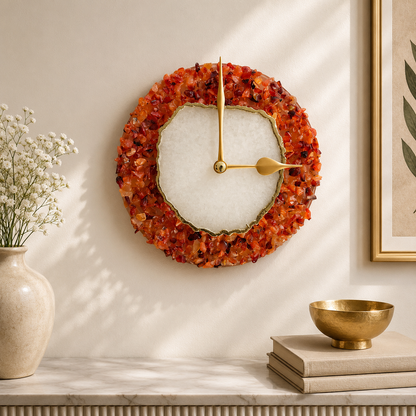 Red crystal agate wall clock 6-inch, India | The Tangerine Store