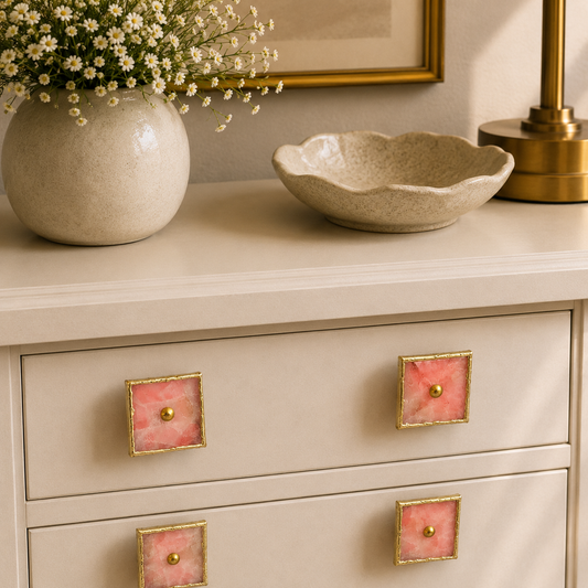 Rose Quartz Square Cabinet Knobs - Set of 4