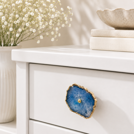 Blue Agate Cabinet Pulls — Set of 6