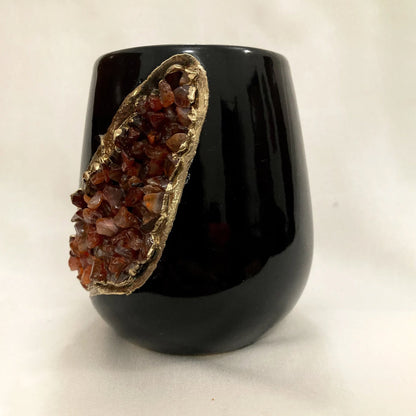 Black & Gold Ceramic Vase with Red Agate