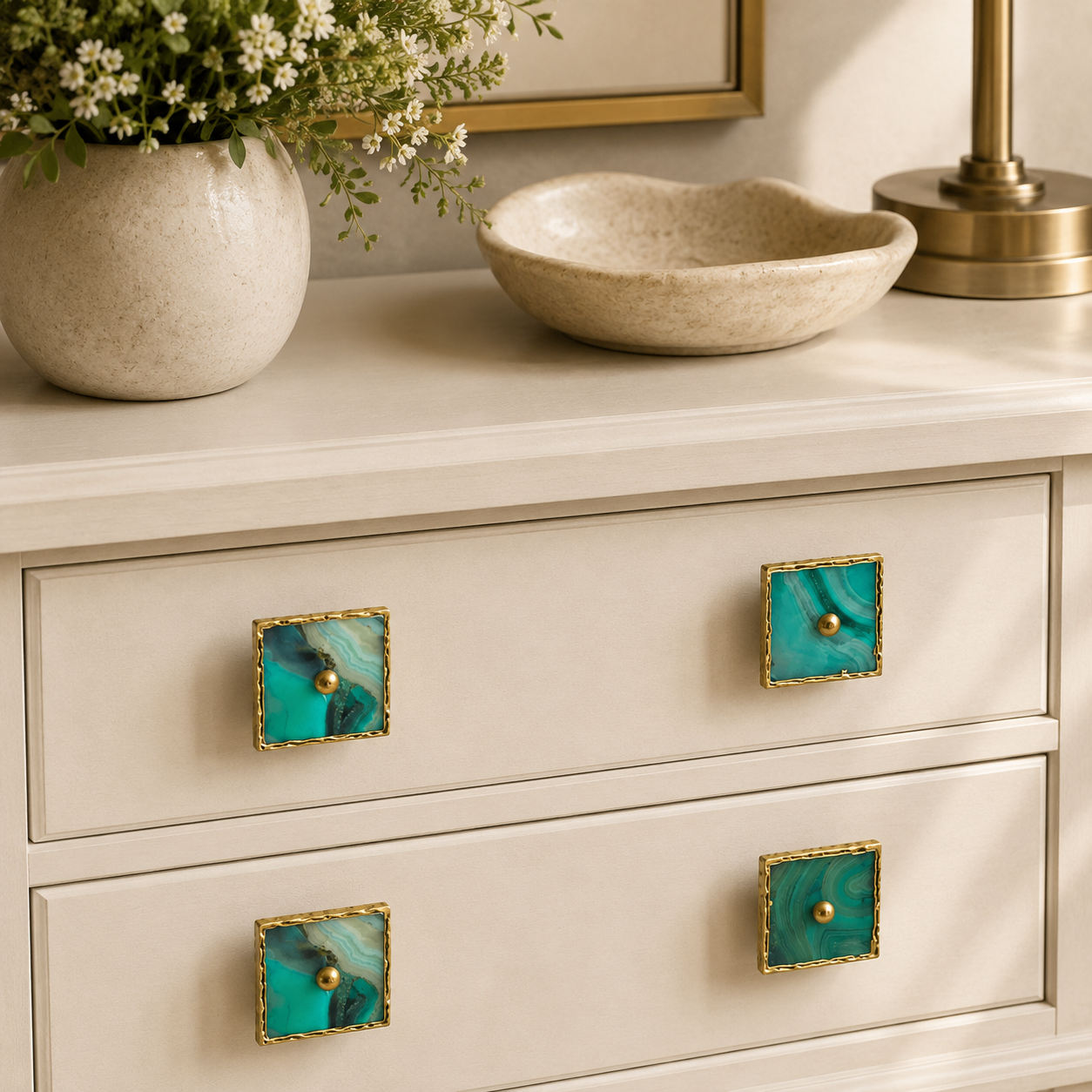 Green Agate Square Cabinet Knobs - Set of 4