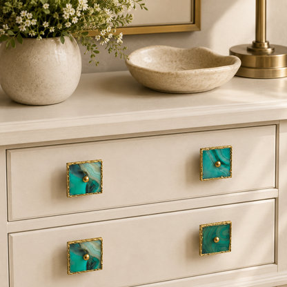 Green Agate Square Cabinet Knobs - Set of 4