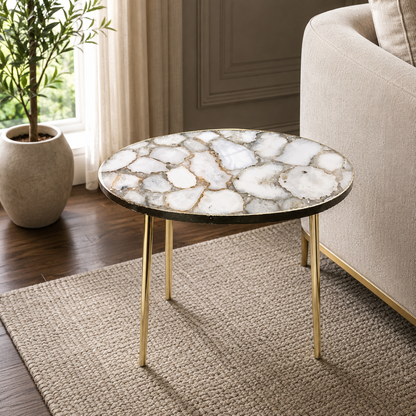 Oval White Agate Organic Edge Side Table