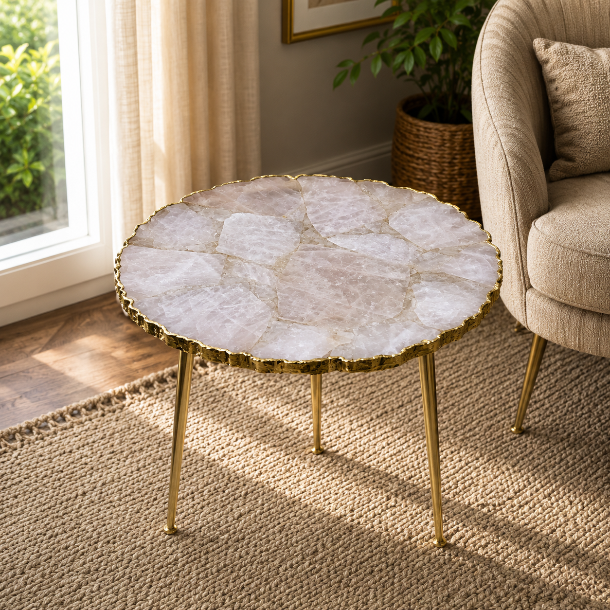 Rose Quartz Agate Round Side Table