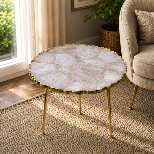 Rose Quartz Agate Round Side Table