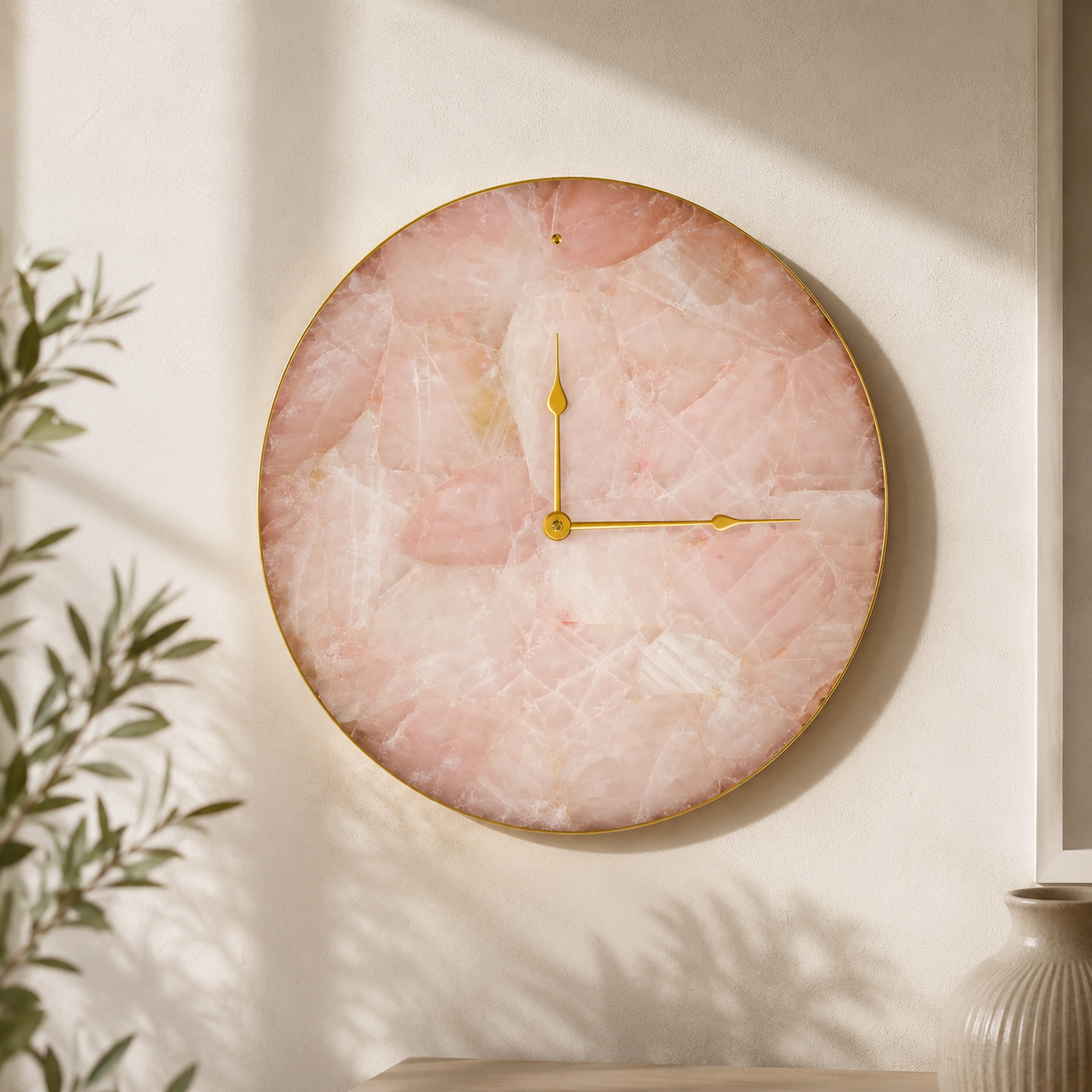 Rose Quartz Circular Wall Clock – 16 Inch | Gold finish | The Tangerine Store
