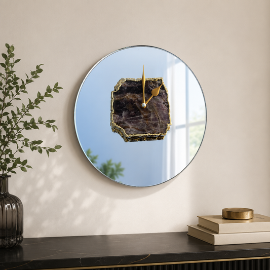 Amethyst Mirror Agate Wall Clock – 10 Inch | Gold finish | The Tangerine Store