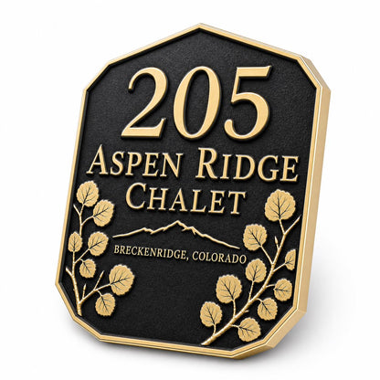 Angled Aspen Leaf plaque showing its raised lettering and leaf border