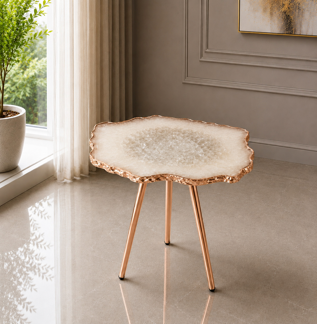 Small White Agate Organic Edge Side Table