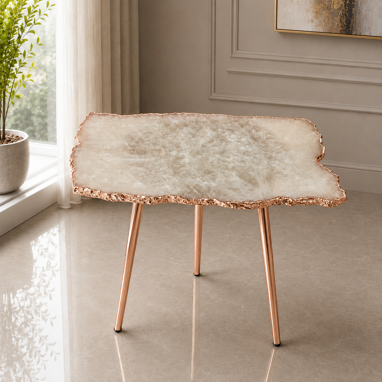 White Agate Organic Edge Side Table