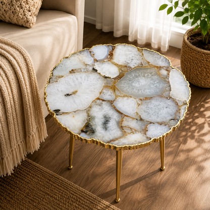 White Crystal Agate Round Side Table