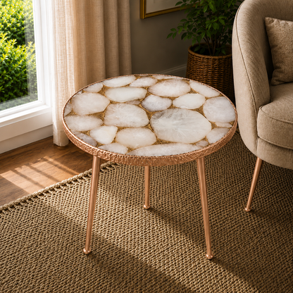 Gold Sparkle White Agate Round Side Table