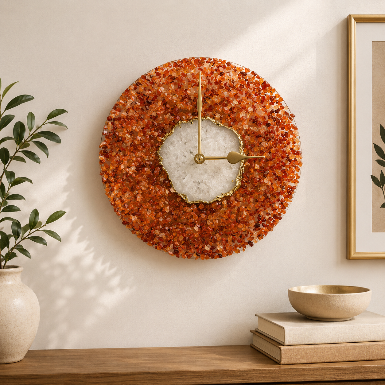 Orange crystal agate wall clock 10-inch, India | The Tangerine Store