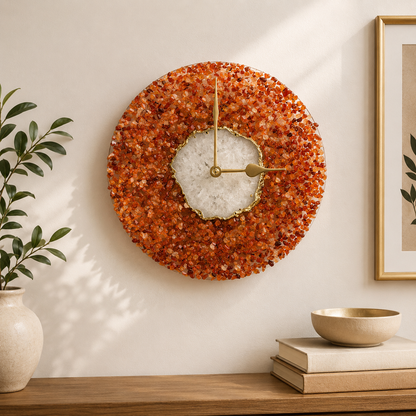 Orange crystal agate wall clock 10-inch, India | The Tangerine Store