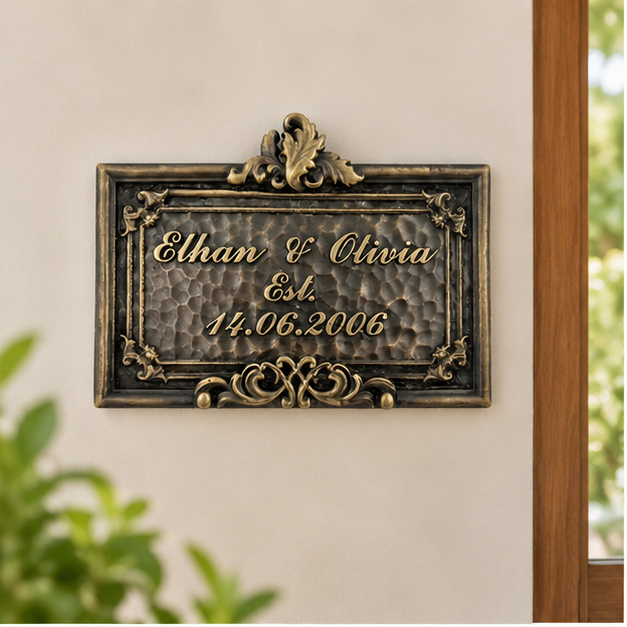 Personalised Family Name Plate – Brass Established Sign
