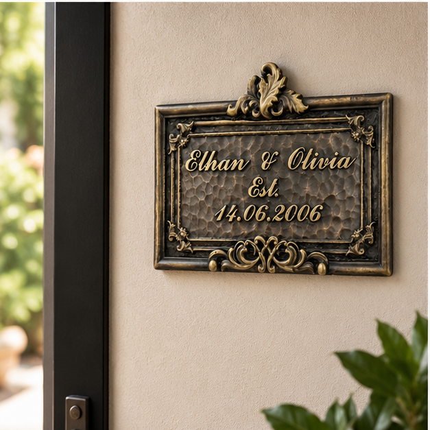 Personalised Family Name Plate – Brass Established Sign