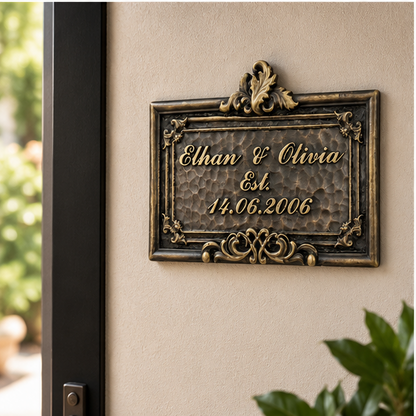 Personalised Family Name Plate – Brass Established Sign