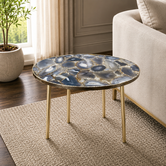 Grey Oval Agate Organic Edge Side Table