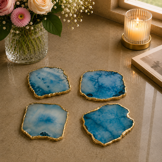 Blue Agate Coasters – Set of 4
