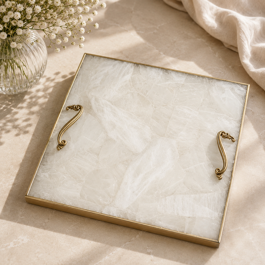 White agate square tray — stone texture and finish options